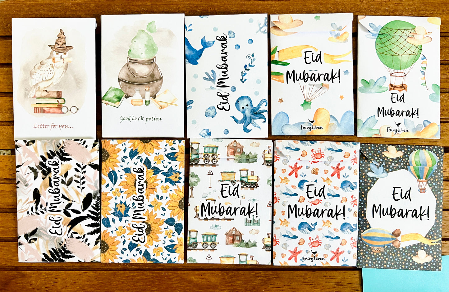 Eidi Express Pack of 10 Eid Mubarak Envelopes with 10 Stickers