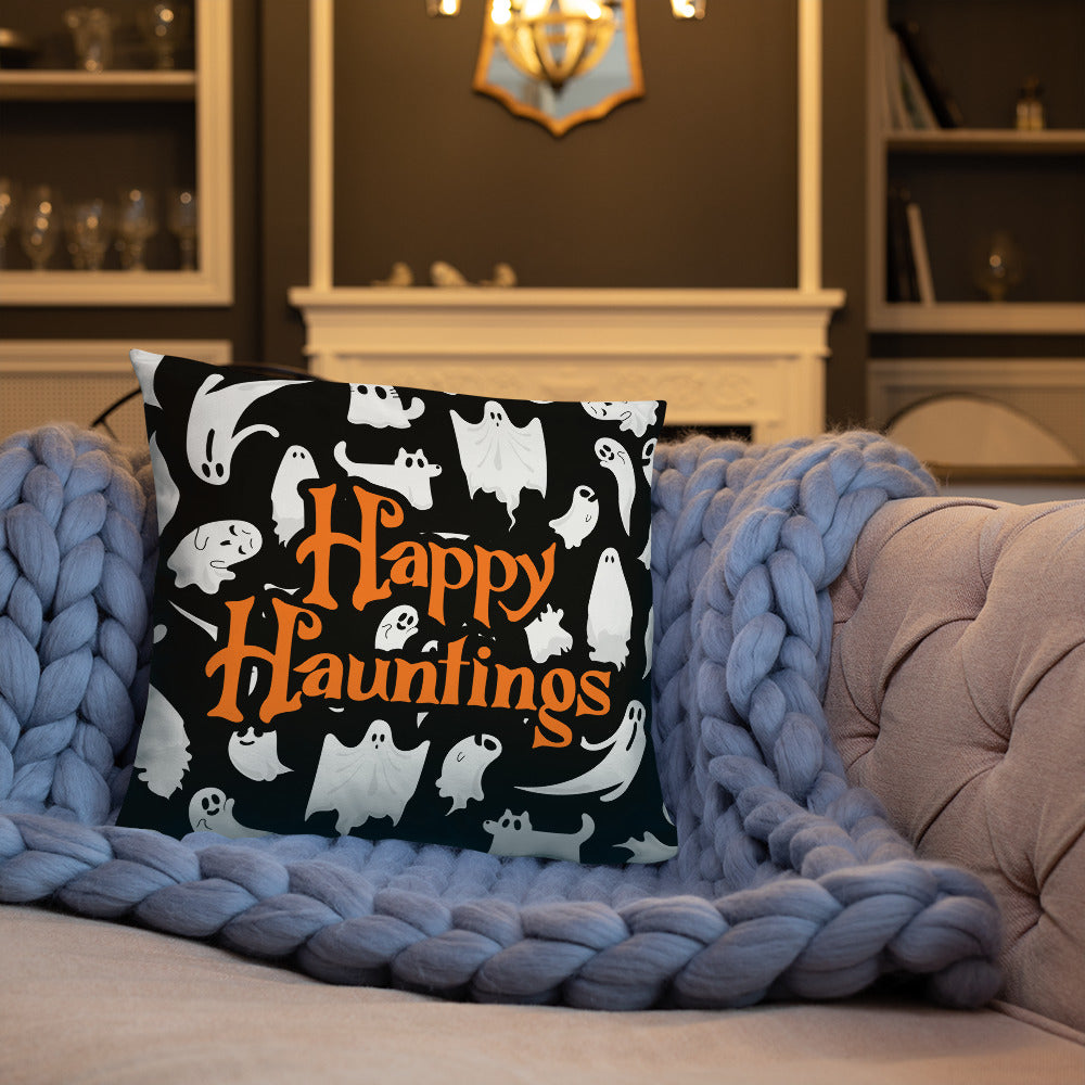 Happy Hauntings Ghost Halloween Pillow