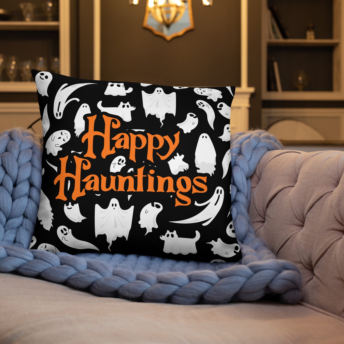 Happy Hauntings Ghost Halloween Pillow