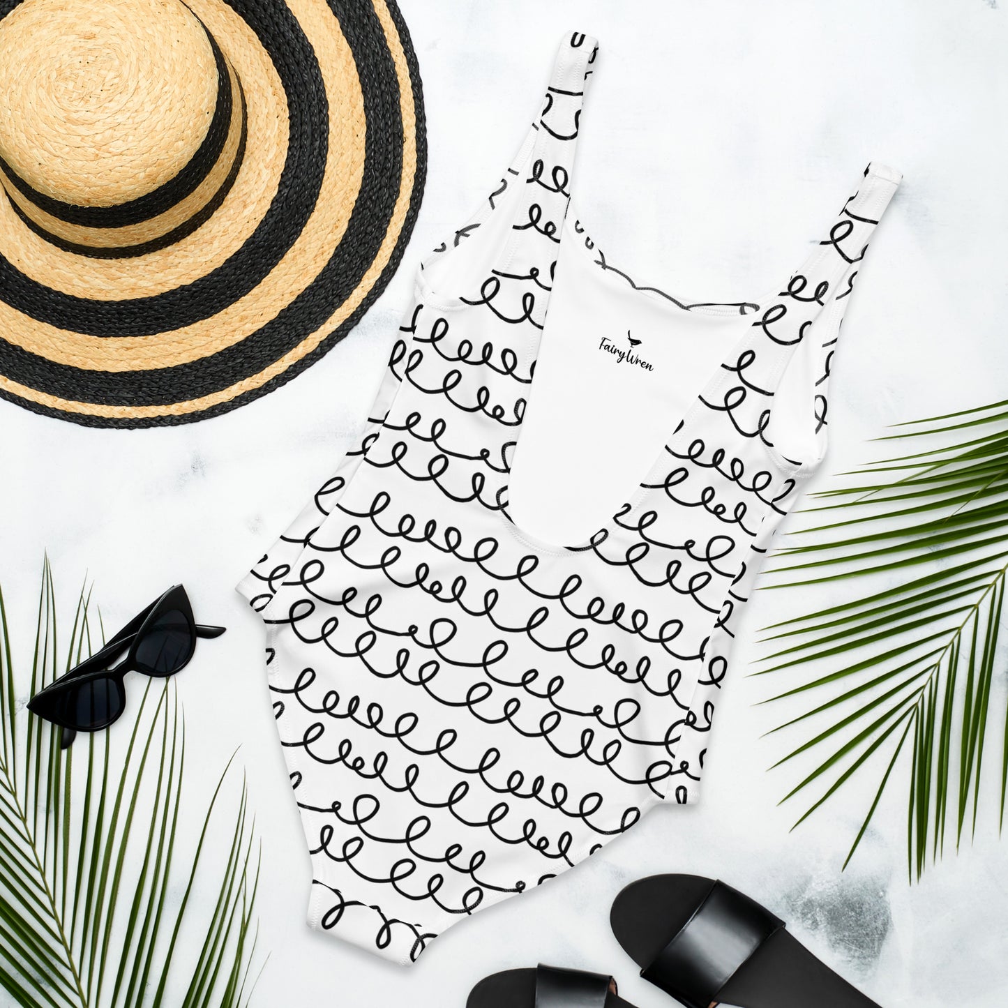 Cute Scribbles White One-Piece Swimsuit