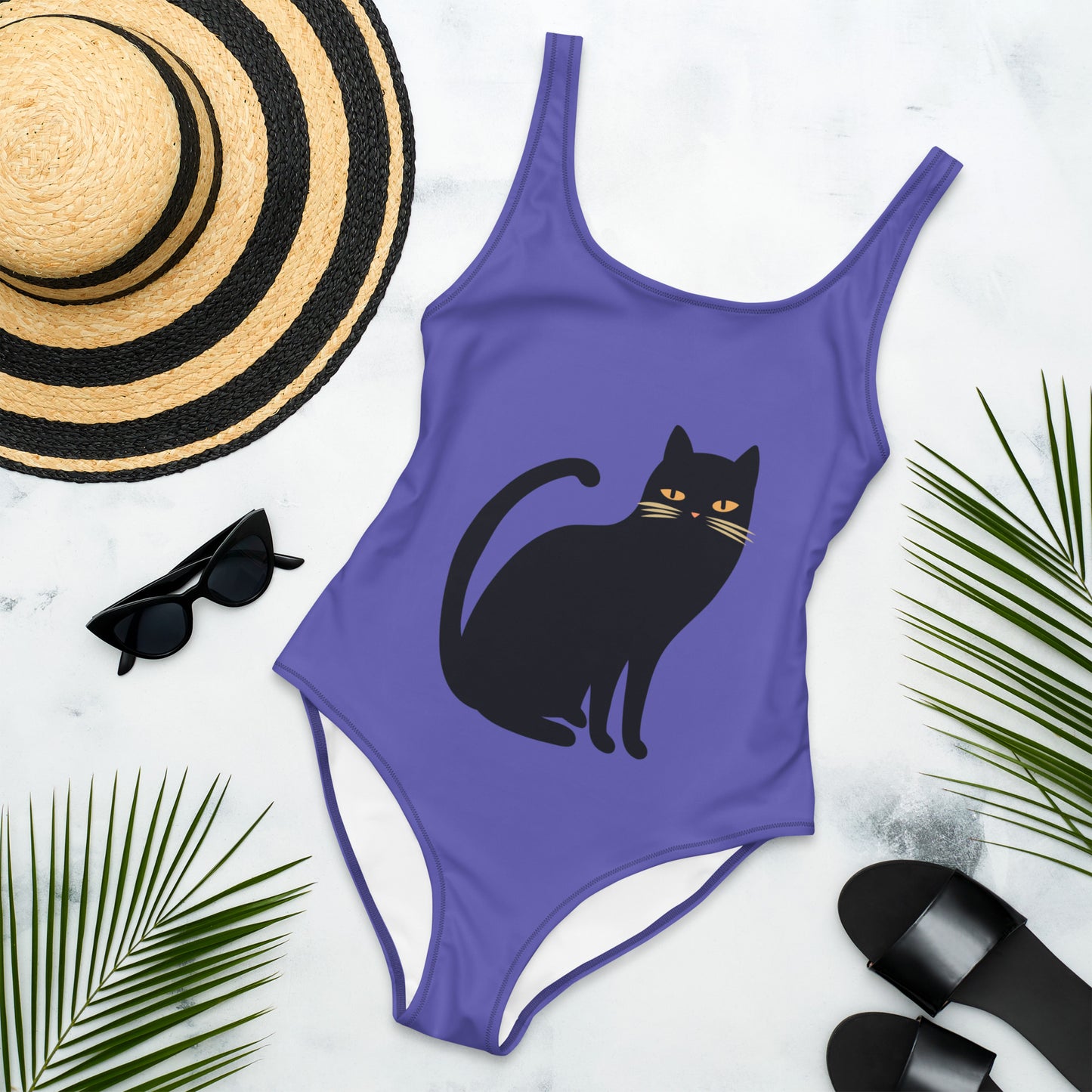 Black Cat Purple One-Piece Swimsuit