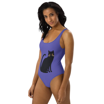 Black Cat Purple One-Piece Swimsuit