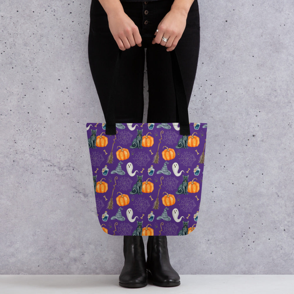 Black Cats and Pointy Hats Cute Witchy Tote Bag