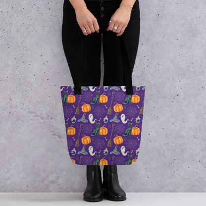 Black Cats and Pointy Hats Cute Witchy Tote Bag