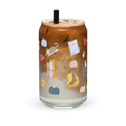 Bookish Cats Iced Coffee Glass | Beer Can Glass