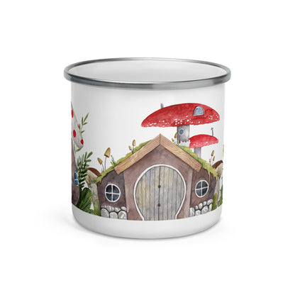 Mushroom & Hobbit Houses Enamel Mug