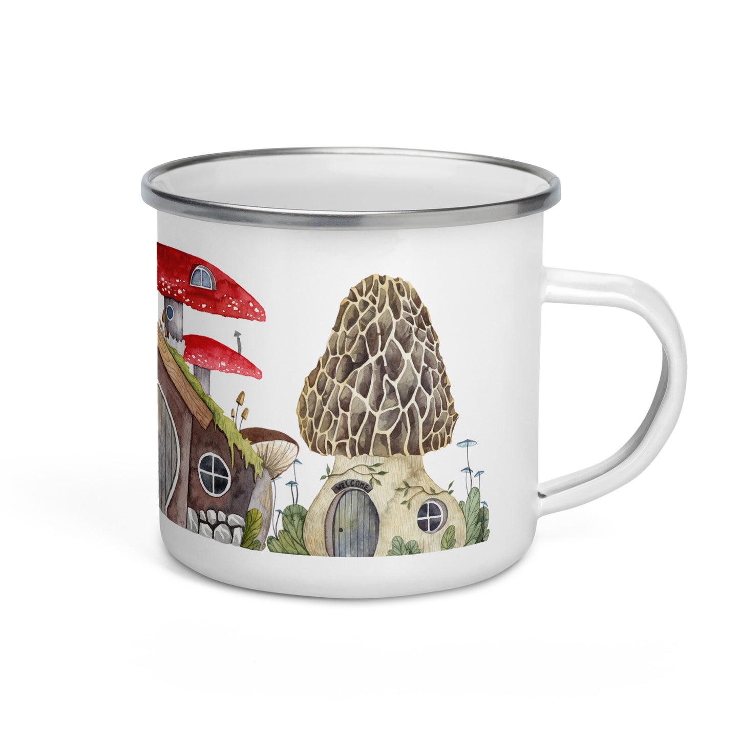 Mushroom & Hobbit Houses Enamel Mug
