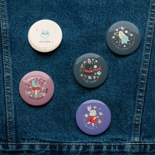 Alice in Wonderland Set of Quirky Pin Buttons