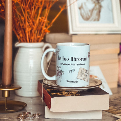 Helluo librorum bookworm mug with bookish design. 
