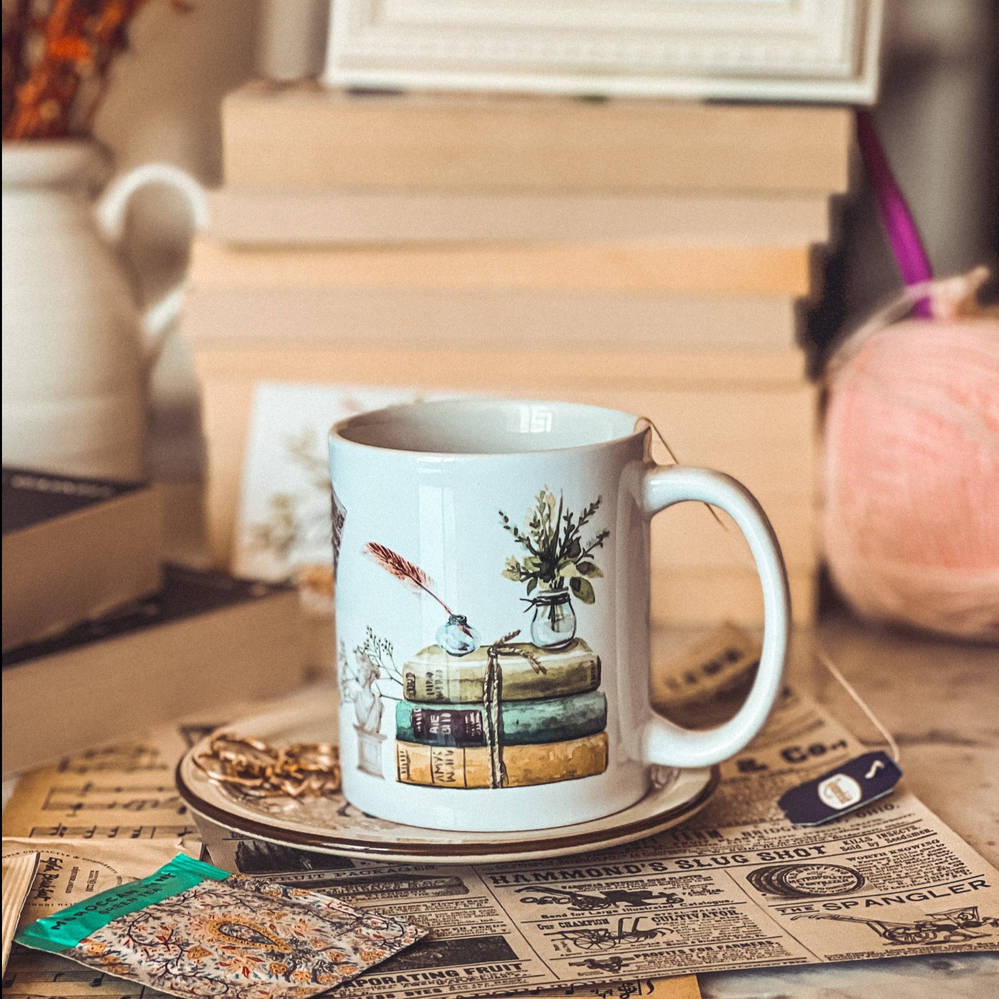 Bookish mug with books design. 